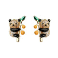 Gold Pave Panda Bamboo Enamel Stud Earrings Matching Pair Style view 5