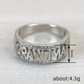 Silver Rose Gold Grandma Letter Band Pave Finger Ring view 4