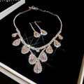 Two Silver Tone Crystal Necklace Earring Sets With Teardrop Designs view 7