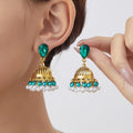 Five Color Faceted Teardrop Gold Jhumka Bell Earrings view 9