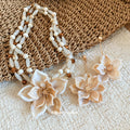 Multi-Strand Cream Bead Flower Necklace and Earrings view 2