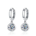 Silver Tone Huggie Hoop Earrings Round Clear CZ Drops view 1