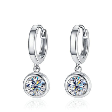 Silver Tone Huggie Hoop Earrings Round Clear CZ Drops