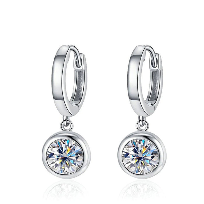 Silver Tone Huggie Hoop Earrings Round Clear CZ Drops