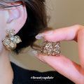 Light Gold Crystal Flower and Pearl Earrings in Two Fastenings view 1
