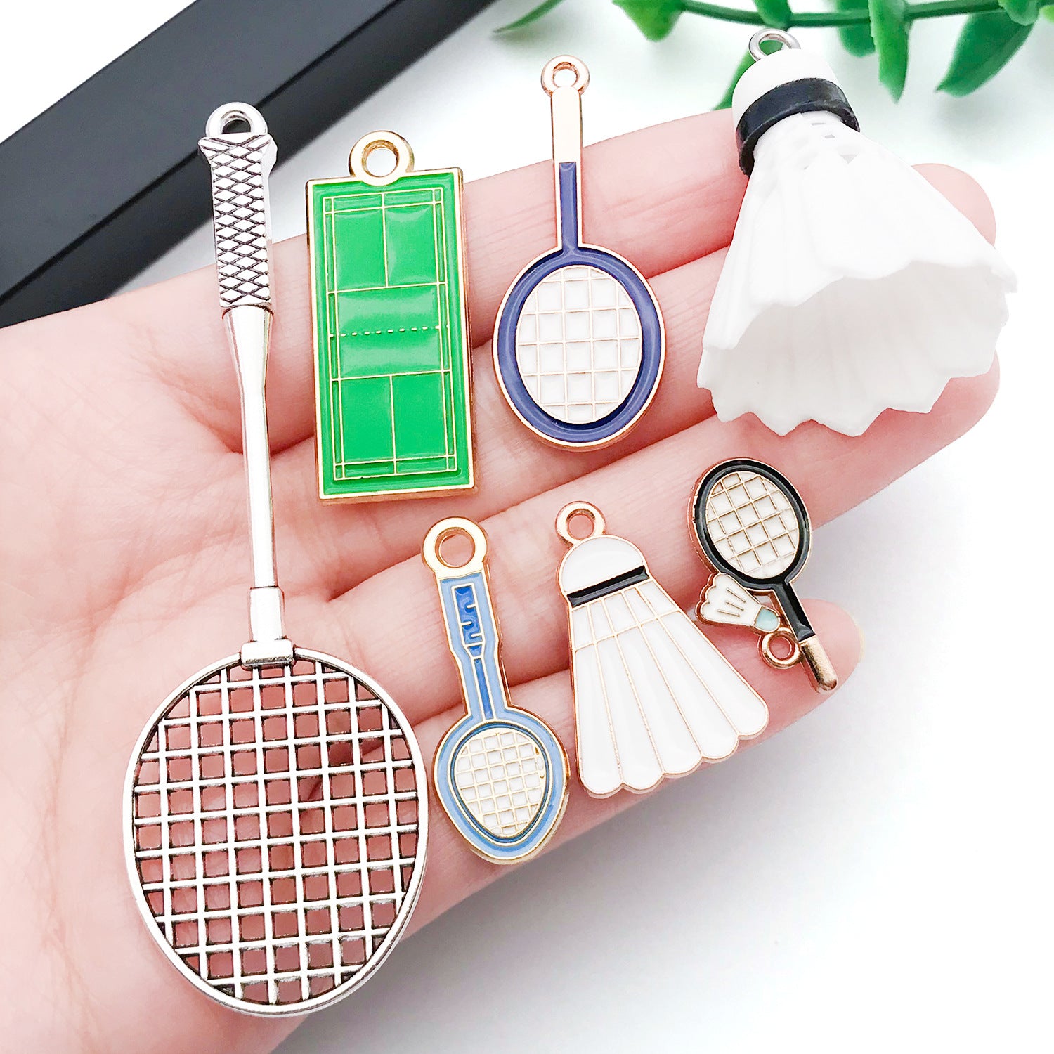 Zinc Alloy Badminton Racket Court Charm Pendant for DIY Bracelet Necklace Keychain
