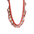 Layered Red Beaded Necklace With Blue And Gold Tone Fringe view 5