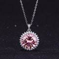 Silver Tone Pink Sunburst Crystal Pendant Necklace view 2