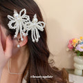 White Pearl Bow Duckbill and Flower Tassel BB Hair Clips view 3