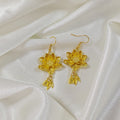 Gold Tone Double Lotus Flower Drop Earrings with Stainless Hooks view 4