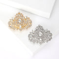 Ornate Crystal Filigree Crown Brooch in Gold and Silver view 4