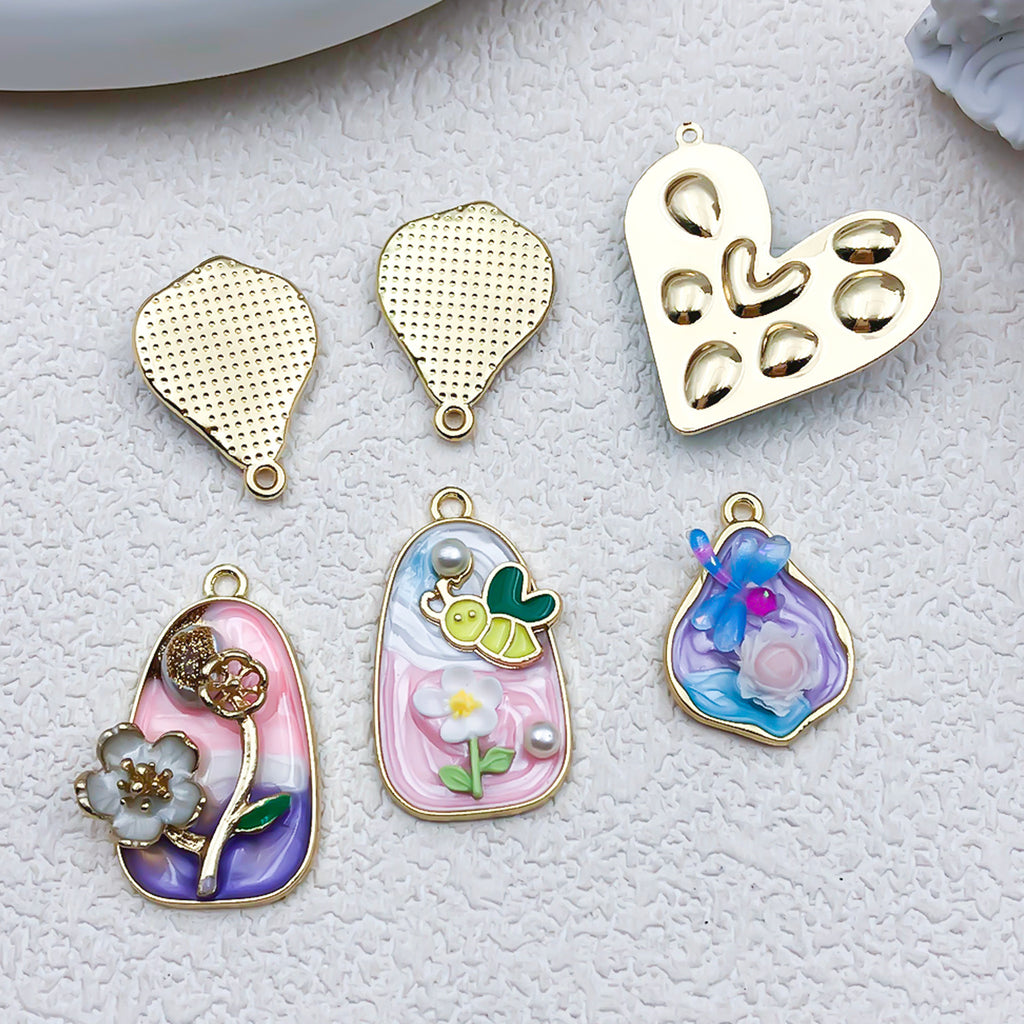Zinc Alloy Flower Butterfly Enamel Charm Pendant for DIY Earrings Bracelet Necklace