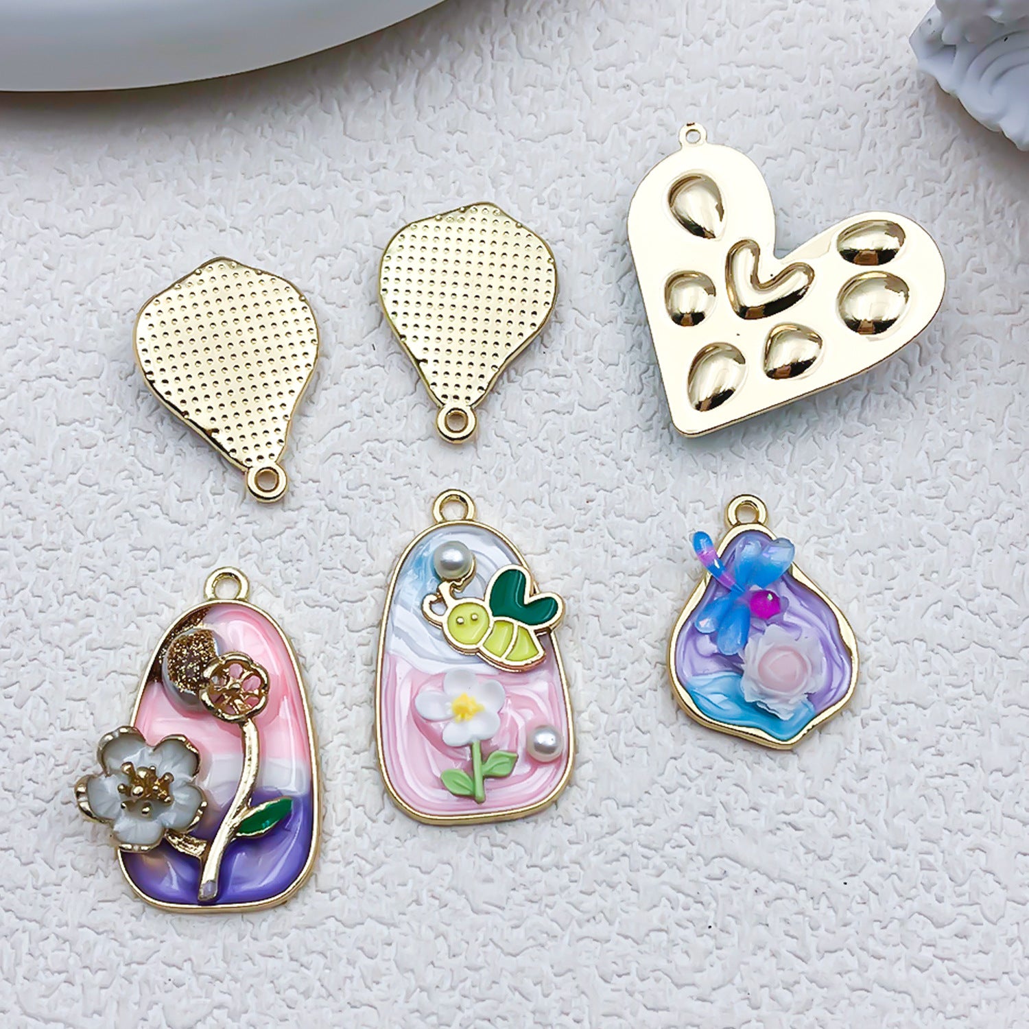 Zinc Alloy Flower Butterfly Enamel Charm Pendant for DIY Earrings Bracelet Necklace