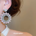 Pastel Crystal Round Drop Earrings with Floral Tops view 4
