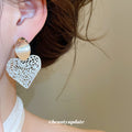 Gold And Silver Tone Filigree Heart Drop Earrings With Polished Metal Details view 3