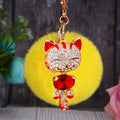 Jeweled Fortune Cat Keychains with Fifteen Pom Pom Color Combinations view 5