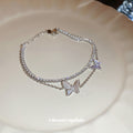 Silver Tone Double Strand Butterfly Bracelet With Clear Crystal Row view 4