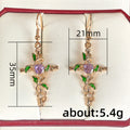 Green Leaf Vine Crystal Drop Earrings in Polished Metal view 5