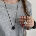 Cord Oval Bead Pendant Necklace Glossy Red or Silver Drop view 1