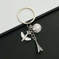 Antique Silver Airplane Globe and Eiffel Tower Travel Charm Keychain view 3