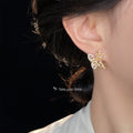 Gold Crystal Butterfly Flower Cluster Stud Earrings Pair view 2