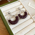 Leather Fringe Hoop Stud Earrings Fashion Jewelry Collection view 8