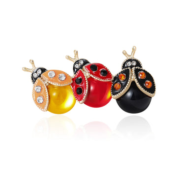 Three Ladybug Bar Brooch in Two Multicolor Palettes