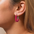 U Shape Enamel Hoop Earrings Red Magenta Gold or Steel Tone view 2