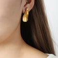 Sculpted Teardrop Stud Earrings Smooth Gold Or Steel Metal view 4