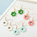 Gold Tone Colorful Enamel Yin Yang Flower Hook Earrings view 1