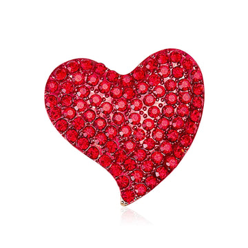 Red Pave Crystal Asymmetric Heart Brooch in Gold Tone