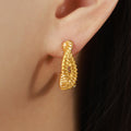 Gold Steel Twisted Rope C-Shape Stud Earrings Open Hoops view 3