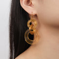Gold Multilayer Concentric Wire Circle Drop Hook Earrings view 1
