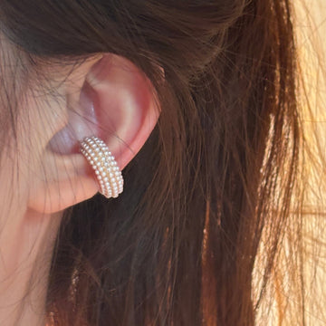White Pearl Row C Ear Cuff Single Piece for Layered Everyday Styling