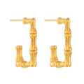 Bamboo Textured Square Hoop Stud Earrings Gold And Steel view 5