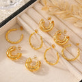 Gold Tone Copper C-Shape Hoop Earrings Hollow And Bamboo view 4