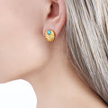 Gold Round Embossed Stud Earrings Green Or Blue Stone view 7