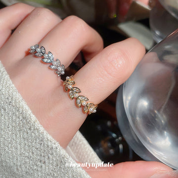 Wheat Leaf Pearl Open Ring Zircon Accents Gold Or Silver