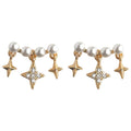 Gold Pearl Bar Star Crystal Drop Stud Earrings Pair view 5