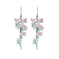 Pastel Flower and Leaf Long Dangle Hook Earrings Two Colors view 5