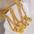 Gold Double Snake Chain Necklace Heart Zircon Square Pendant view 2