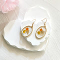 Gold Tone Geometric Pressed Flower Resin Hook Earrings view 8