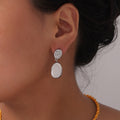 Rhinestone Oval Stud Drop Earrings Smooth Oval Dangle Metal view 3