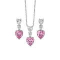 Pink Clear Heart Crystal Necklace Earring Silver Tone Set view 5