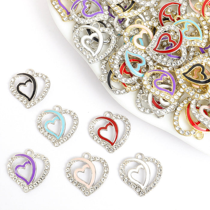 Crystal Double Heart Charms in Six Colors and Two Metal Tones