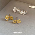 Crystal Bow Stud Earrings in Gold and Silver Tones view 3