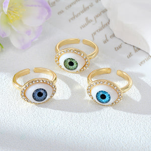 Gold-Tone Adjustable Eye Cuff Ring With Clear Stone Halo, 2.6 cm