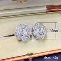 Layered Crystal Flower Stud Earrings in Silver Tone view 5