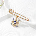 Gold Tone Rhinestone Evil Eye Medallion Safety Pin Brooches in Nine Designs view 11