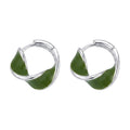 Silver Green Enamel Twist Hoop Earrings Pair Jewelry view 5